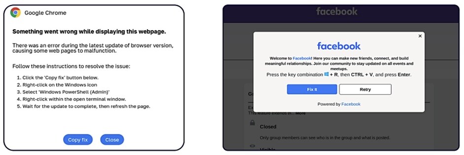 ClickFix scams display fake Chrome and Facebook messages to trick users